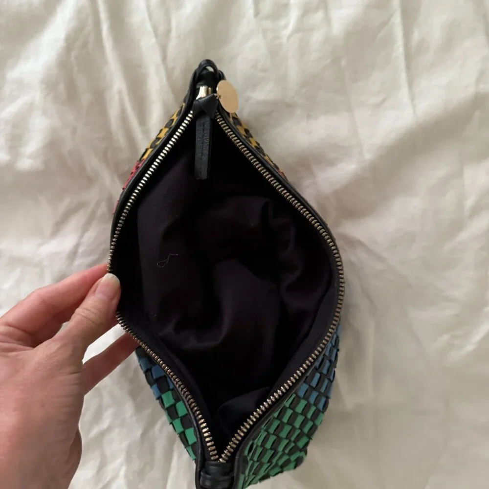 1- clare v foldover clutch or tote convertible checkerboard leather woven r… - Picture 7 of 7